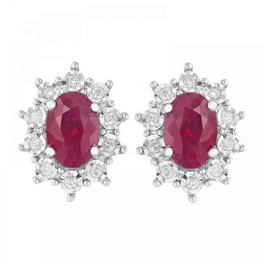 9ct Gold Ruby and Diamond Cluster Earrings