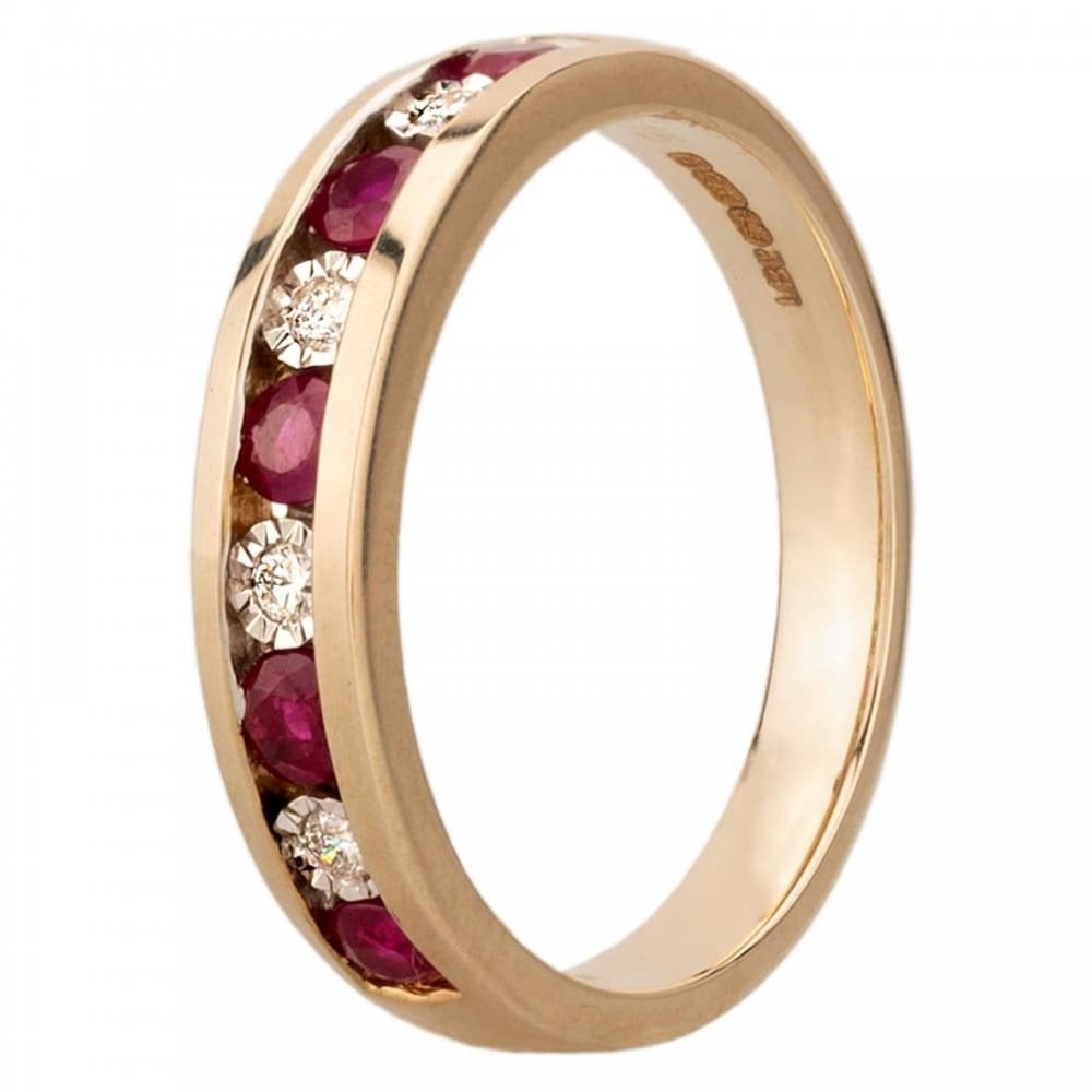 9ct Gold Ruby and Diamond Half Eternity Ring