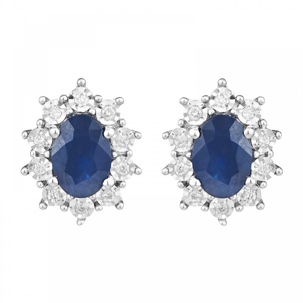 9ct Gold Sapphire and Diamond Cluster Earrings