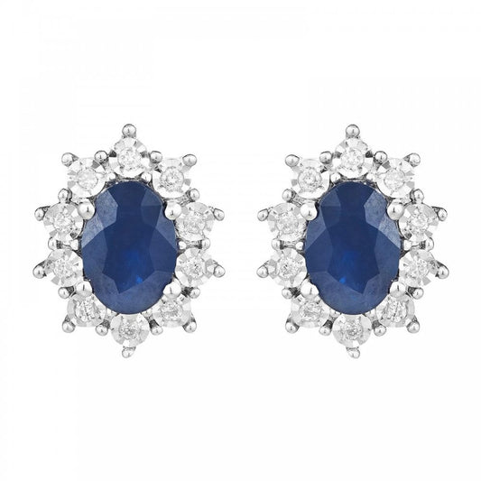 9ct Gold Sapphire and Diamond Cluster Earrings