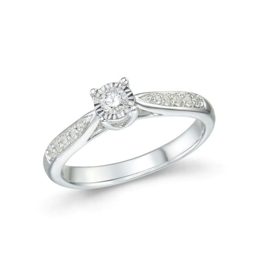 9ct Gold Solitaire Diamond Shoulders 0.34ct Ring