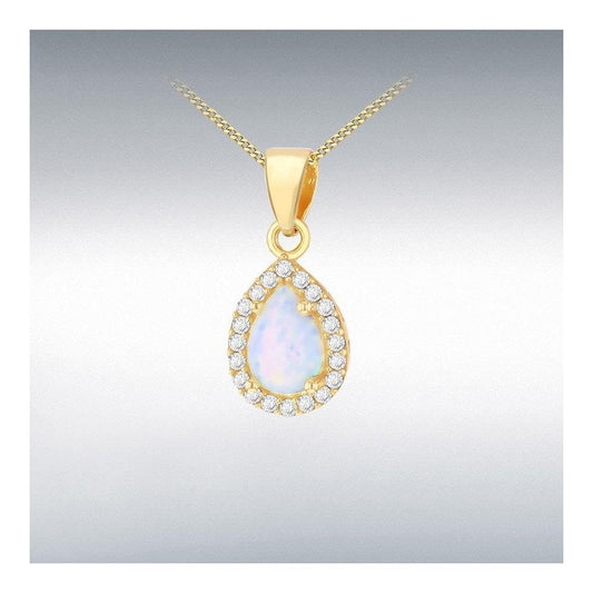 9ct Gold Teardrop Synthetic Opal CZ Pendant