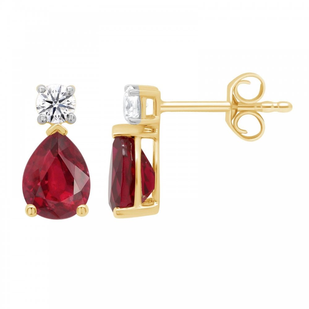 9ct Lab Grown Pear Ruby  & Diamond Earrings