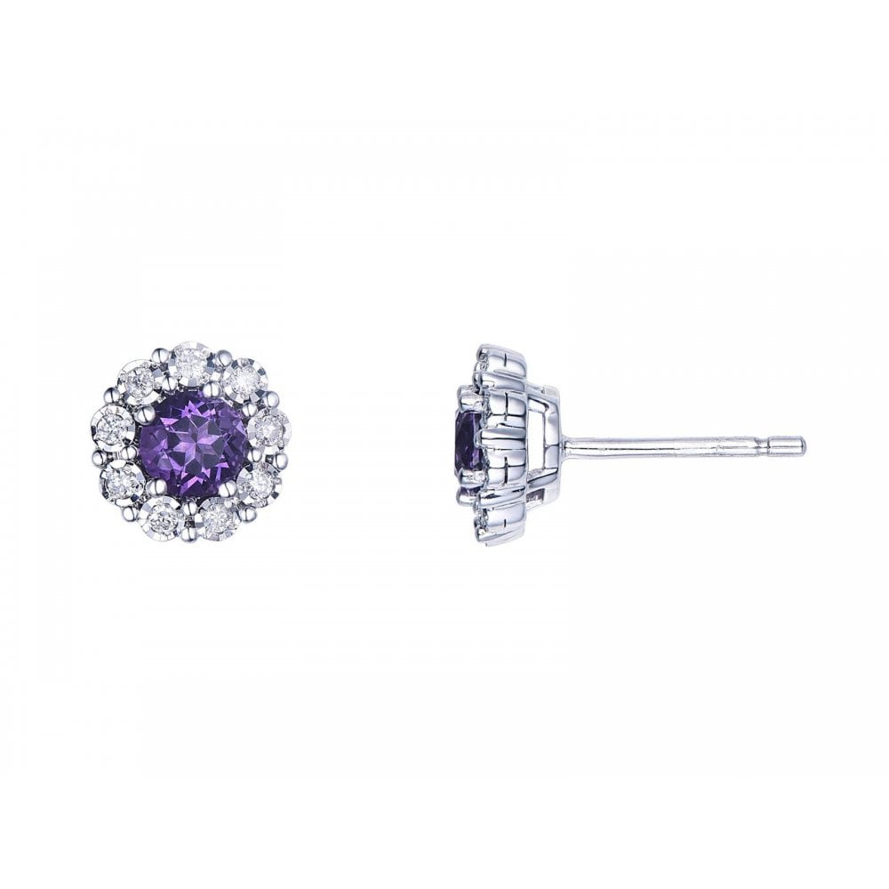 9ct White Dia Amethyst Illusion Stud Earrings