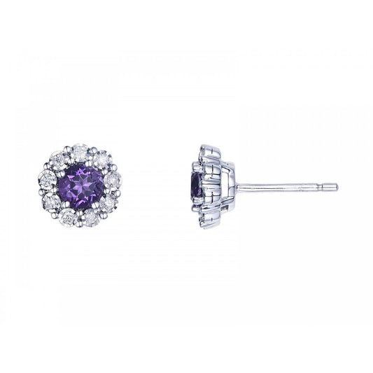 9ct White Dia Amethyst Illusion Stud Earrings