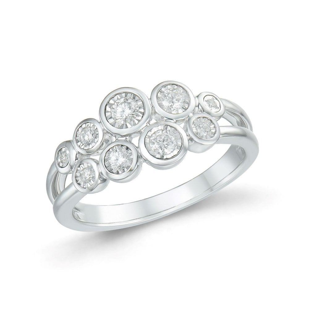 9ct White Gold 2 Row Diamond 0.23ct Ring. Size M