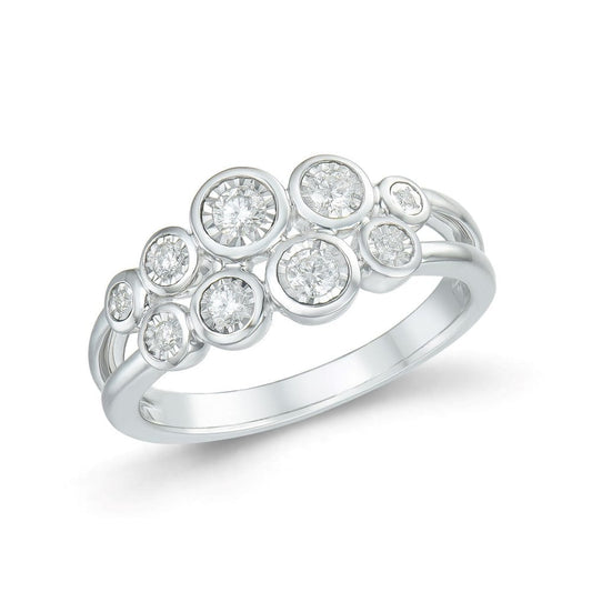 9ct White Gold 2 Row Diamond 0.23ct Ring. Size M