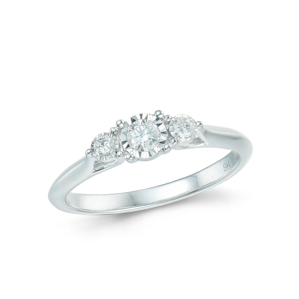 9ct White Gold 3 Stone Diamond 0.15ct Ring