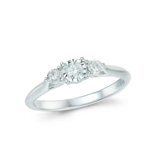9ct White Gold 3 Stone Diamond 0.15ct Ring