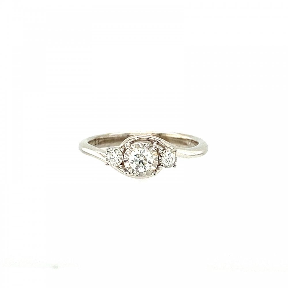 9ct White Gold 3 Stone Diamond 0.22ct Ring