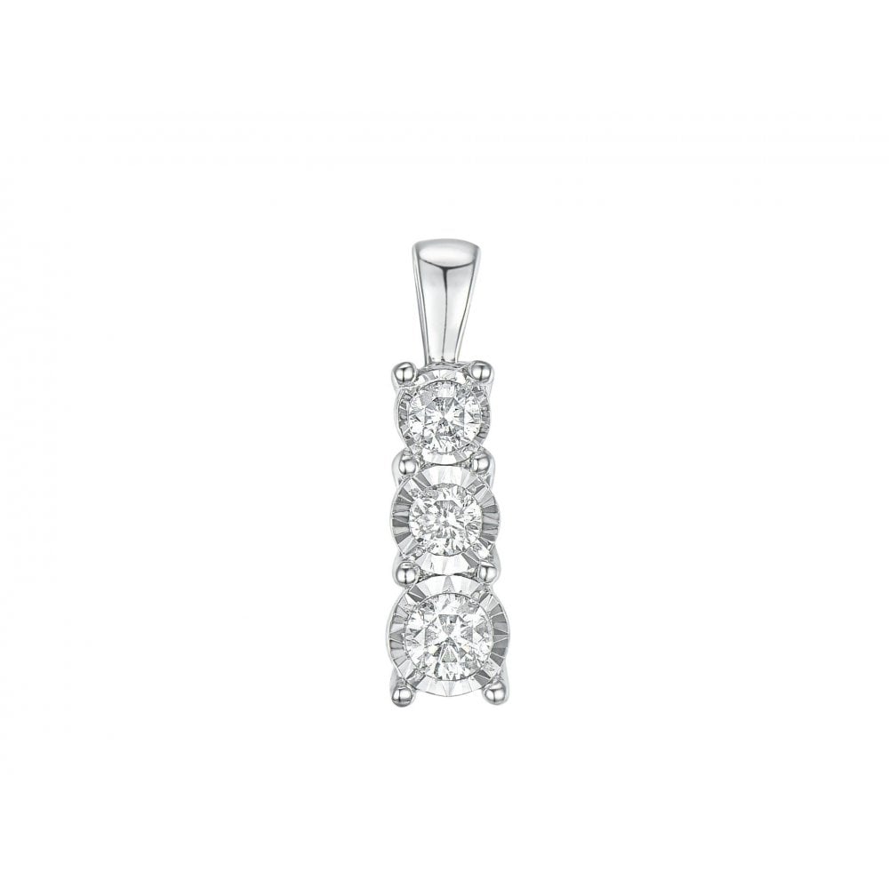 9ct White Gold 3 Stone Diamond 0.26ct Pendant