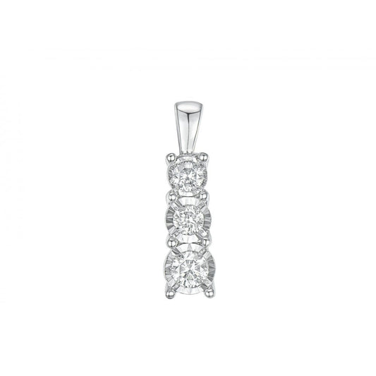 9ct White Gold 3 Stone Diamond 0.26ct Pendant