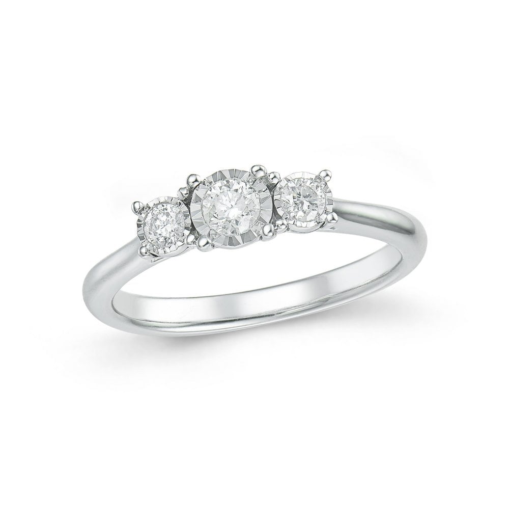 9ct White Gold 3 Stone Diamond 0.26ct Ring