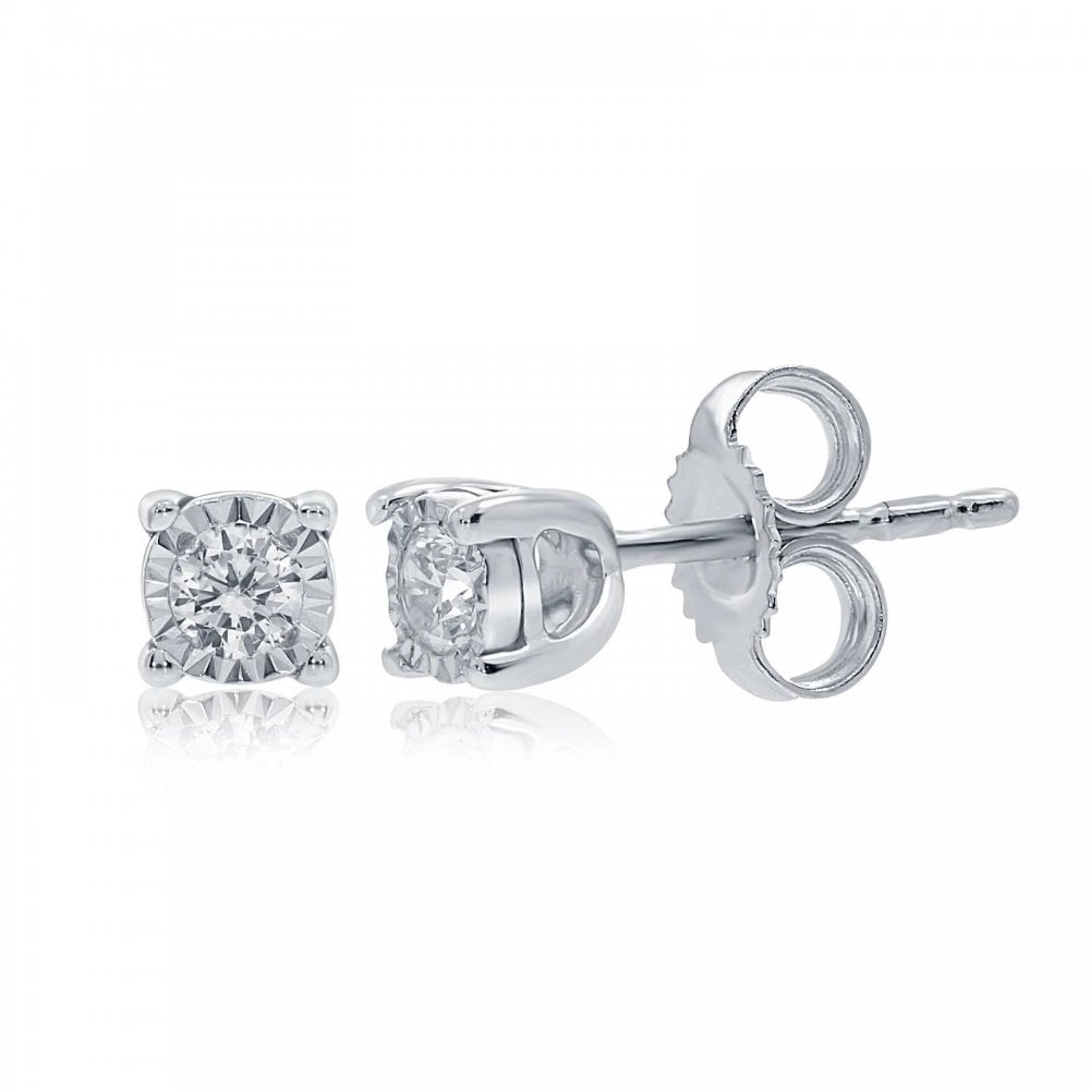 9ct White Gold 4 Claw 0.20ct Diamond Stud Earrings