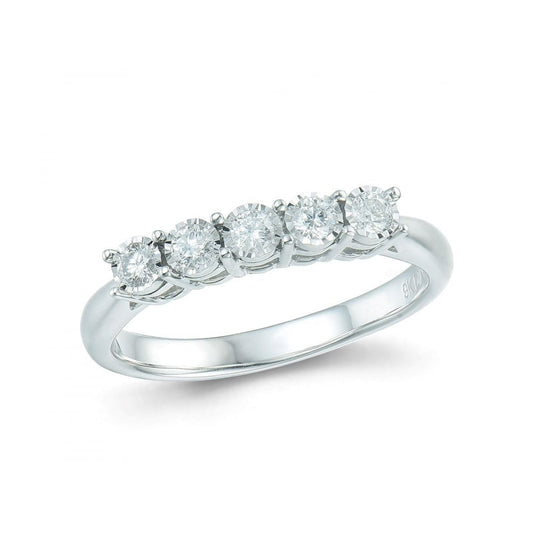 9ct White Gold 5 Stone Diamond 0.20ct Ring