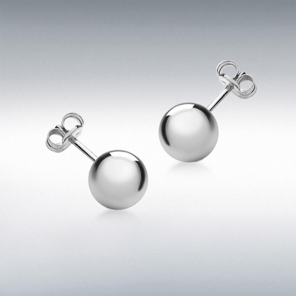 9ct White Gold 8mm Polished Ball Stud Earrings