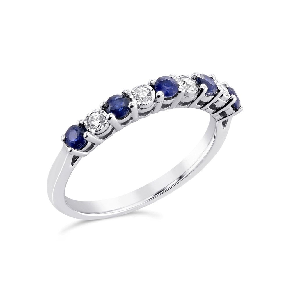 9ct White Gold 9 Stone Sapphire & Diamond ET Ring