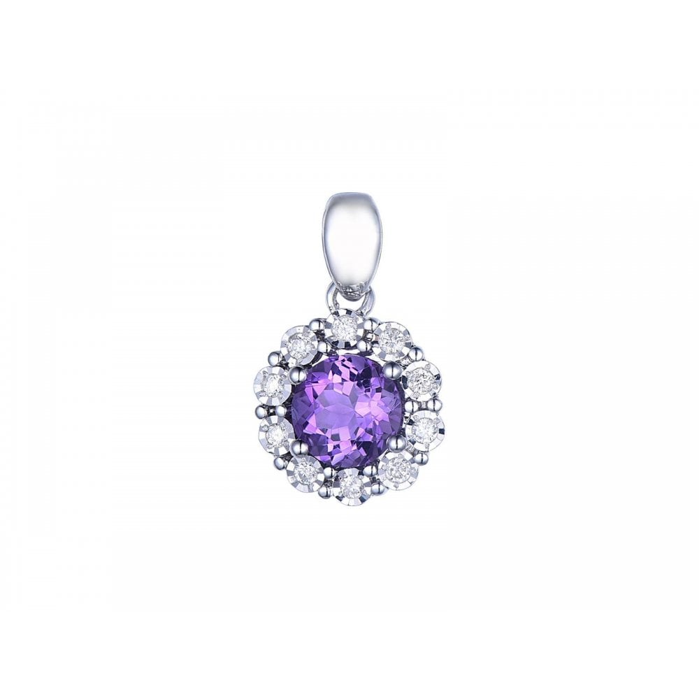 9ct White Gold Amethyst & Diamond Pendant