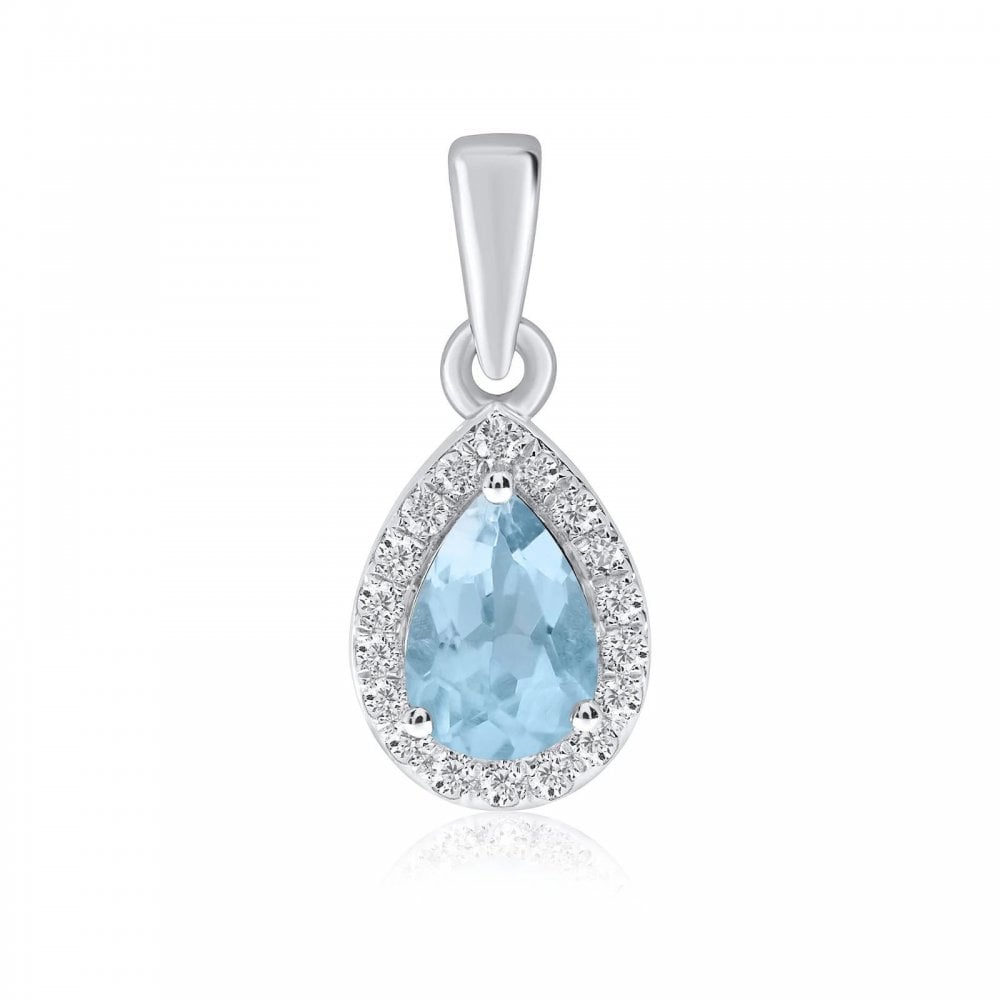 9ct White Gold Aqua & Diamond Pendant & Chain