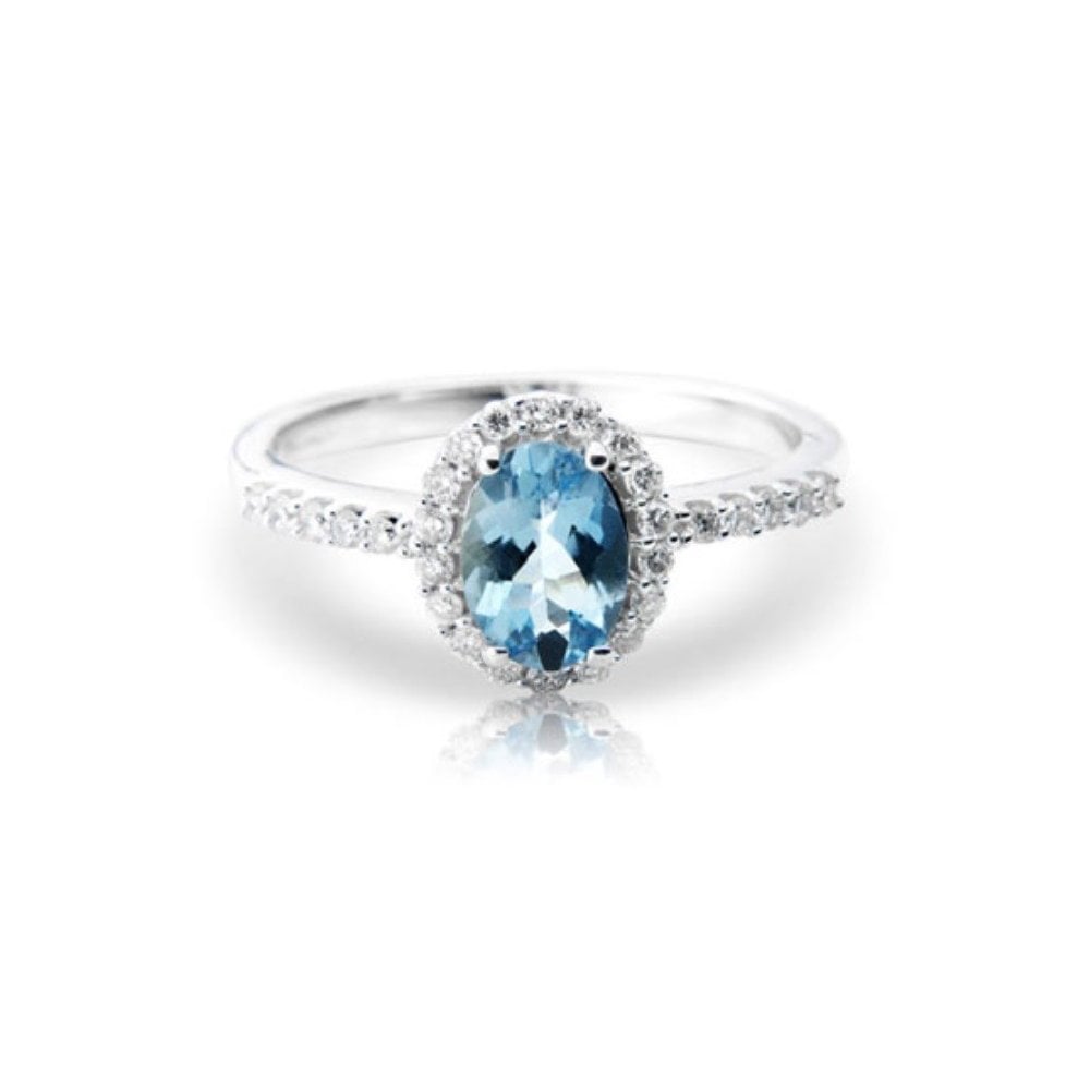 9ct White Gold  Aquamarine and Diamond Ring