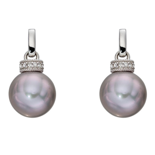 9ct White Gold Black Pearl Drop Earrings