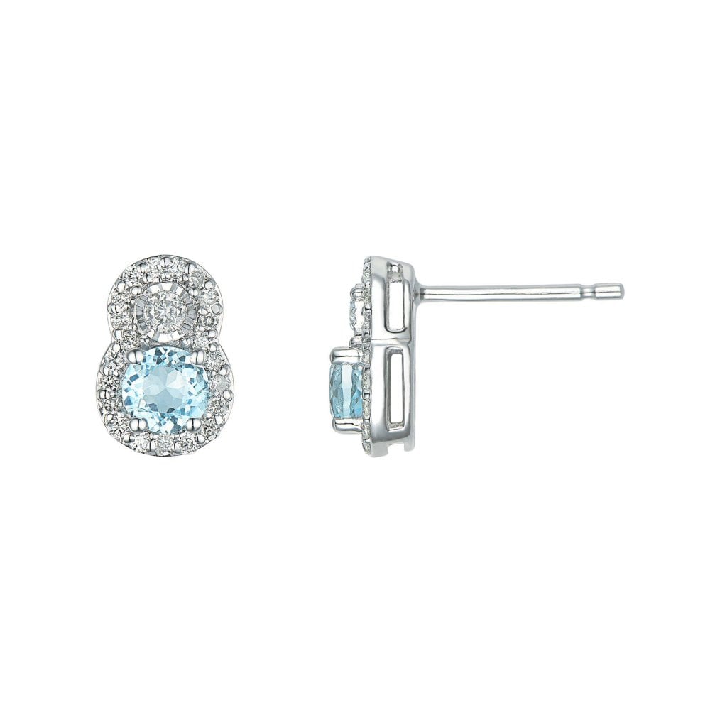 9ct White Gold Blue Topaz & Diamond Earrings