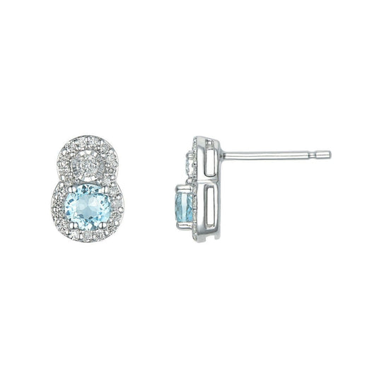 9ct White Gold Blue Topaz & Diamond Earrings
