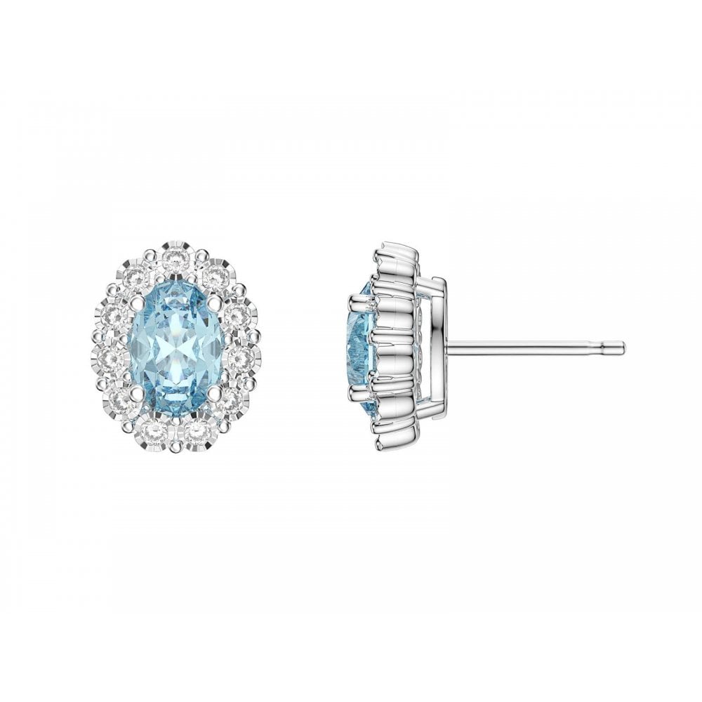 9ct White Gold Blue Topaz & Diamond Earrings