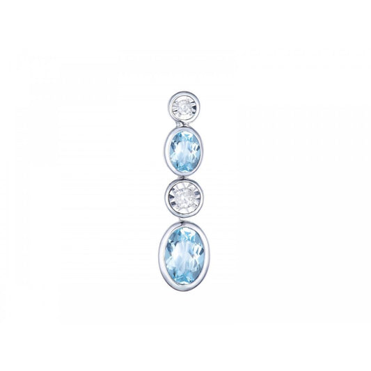 9ct White Gold Blue Topaz & Diamond Pendant