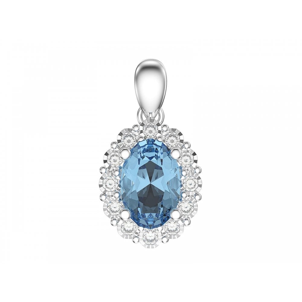 9ct White Gold Blue Topaz & Diamond Pendant