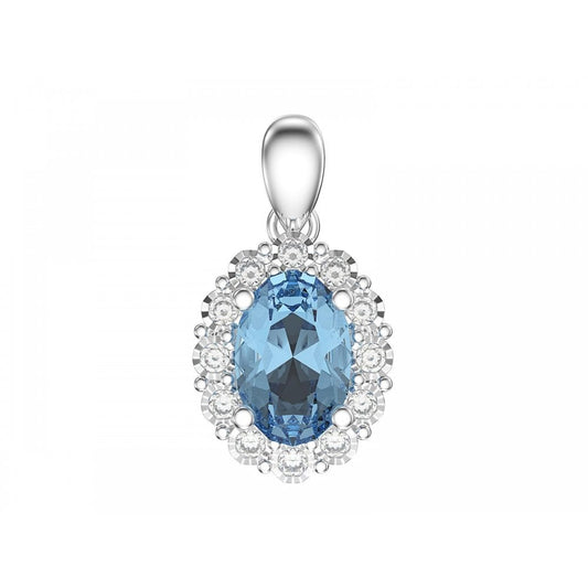 9ct White Gold Blue Topaz & Diamond Pendant
