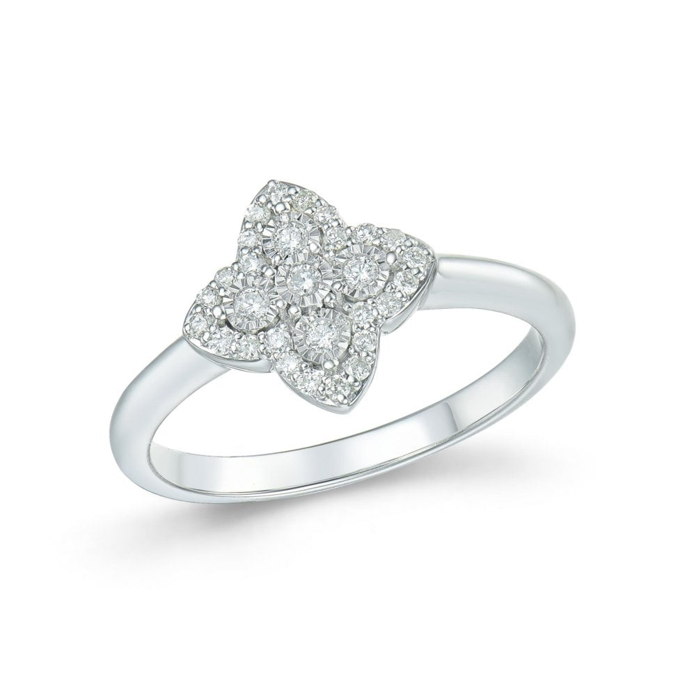 9ct White Gold Clover Diamond .17ct Halo Ring