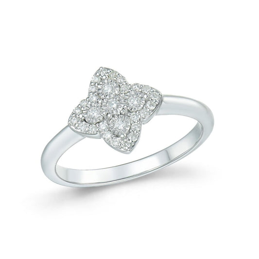 9ct White Gold Clover Diamond .17ct Halo Ring