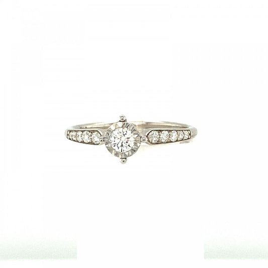 9ct White Gold Compass Set Diamond Ring