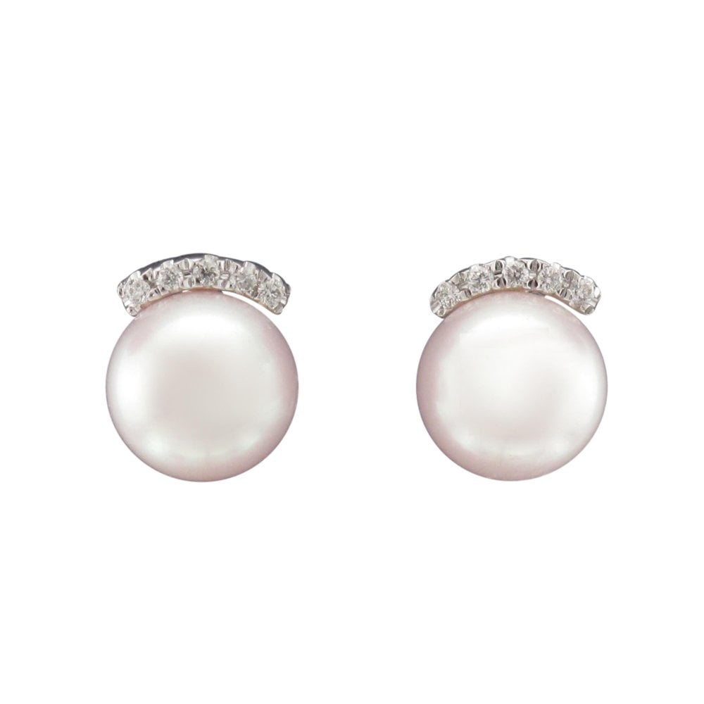 9ct White Gold Cultured Pearl & Diamond Studs
