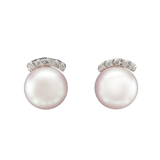 9ct White Gold Cultured Pearl & Diamond Studs