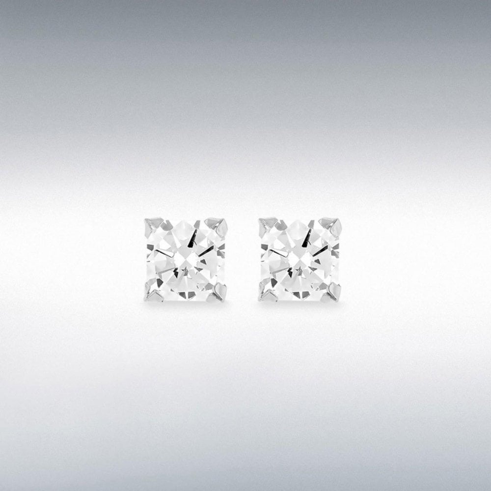 9ct White Gold CZ 6mm Square Stud Earrings