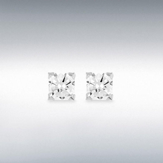 9ct White Gold CZ 6mm Square Stud Earrings
