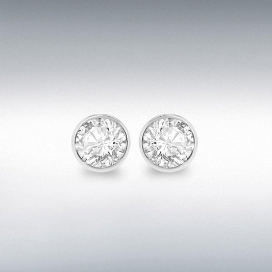 9ct White Gold CZ Round Stud Earrings