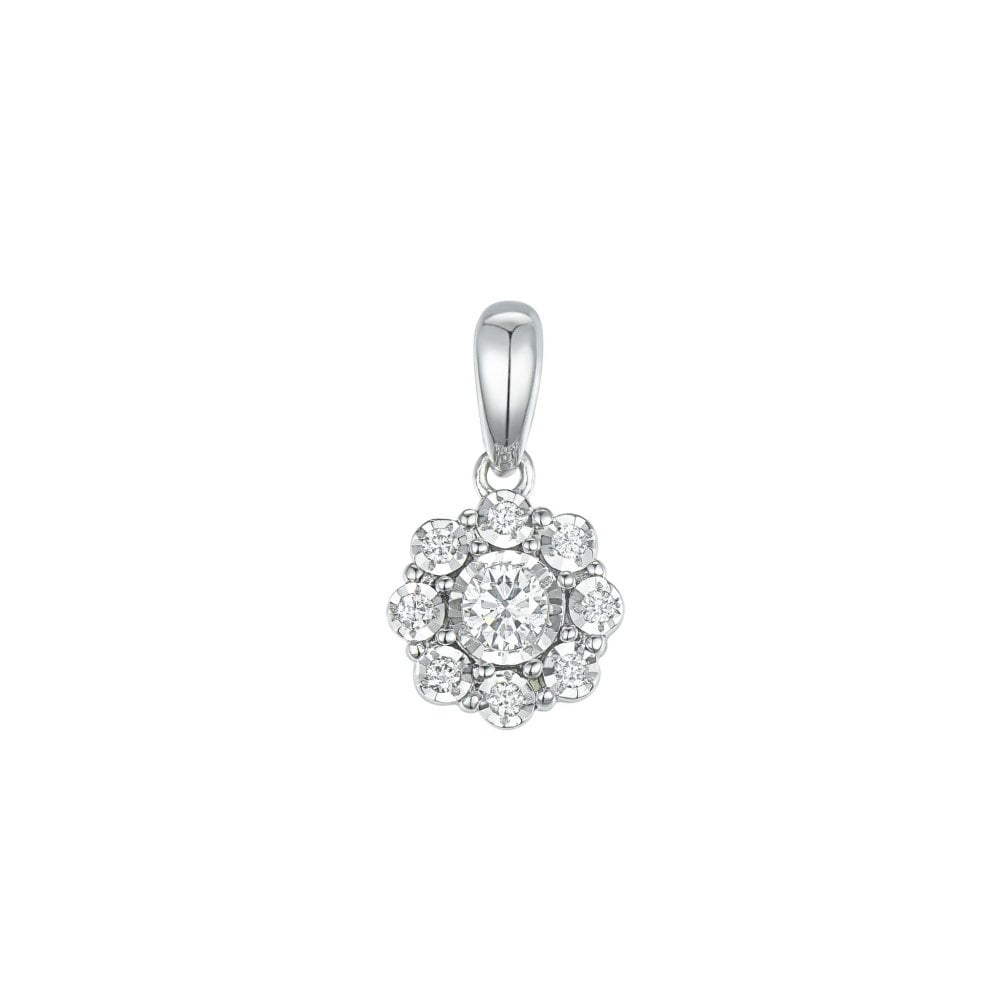 9ct White Gold Daisy Cluster Diamond Pendant