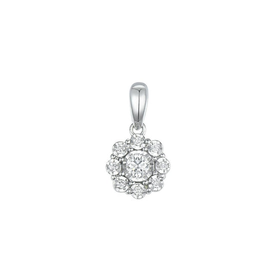 9ct White Gold Daisy Cluster Diamond Pendant