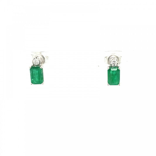9ct White Gold Dia & Emerald Stud Earrings