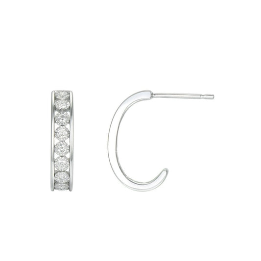 9ct White Gold Diamond 0.18ct Half Hoop Earrings