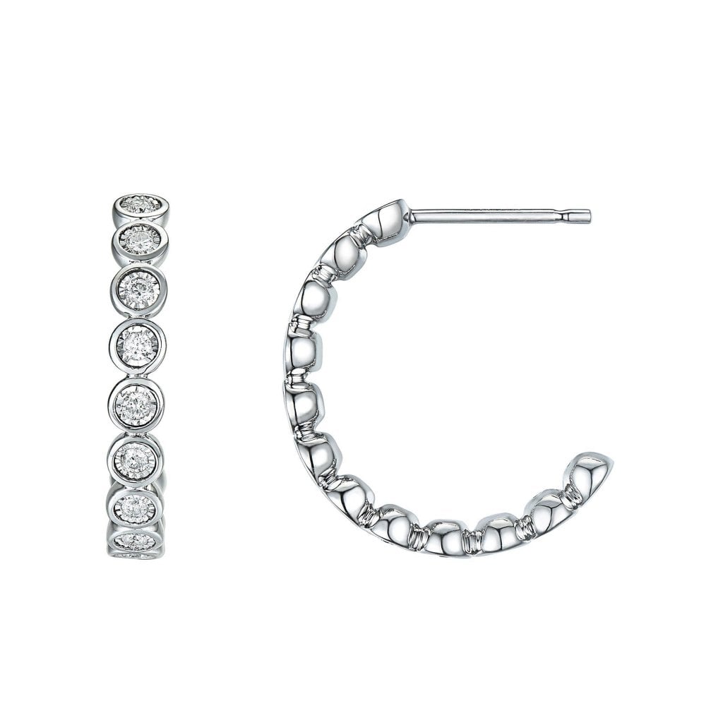 9ct White Gold Diamond 0.24ct Hoop Earrings