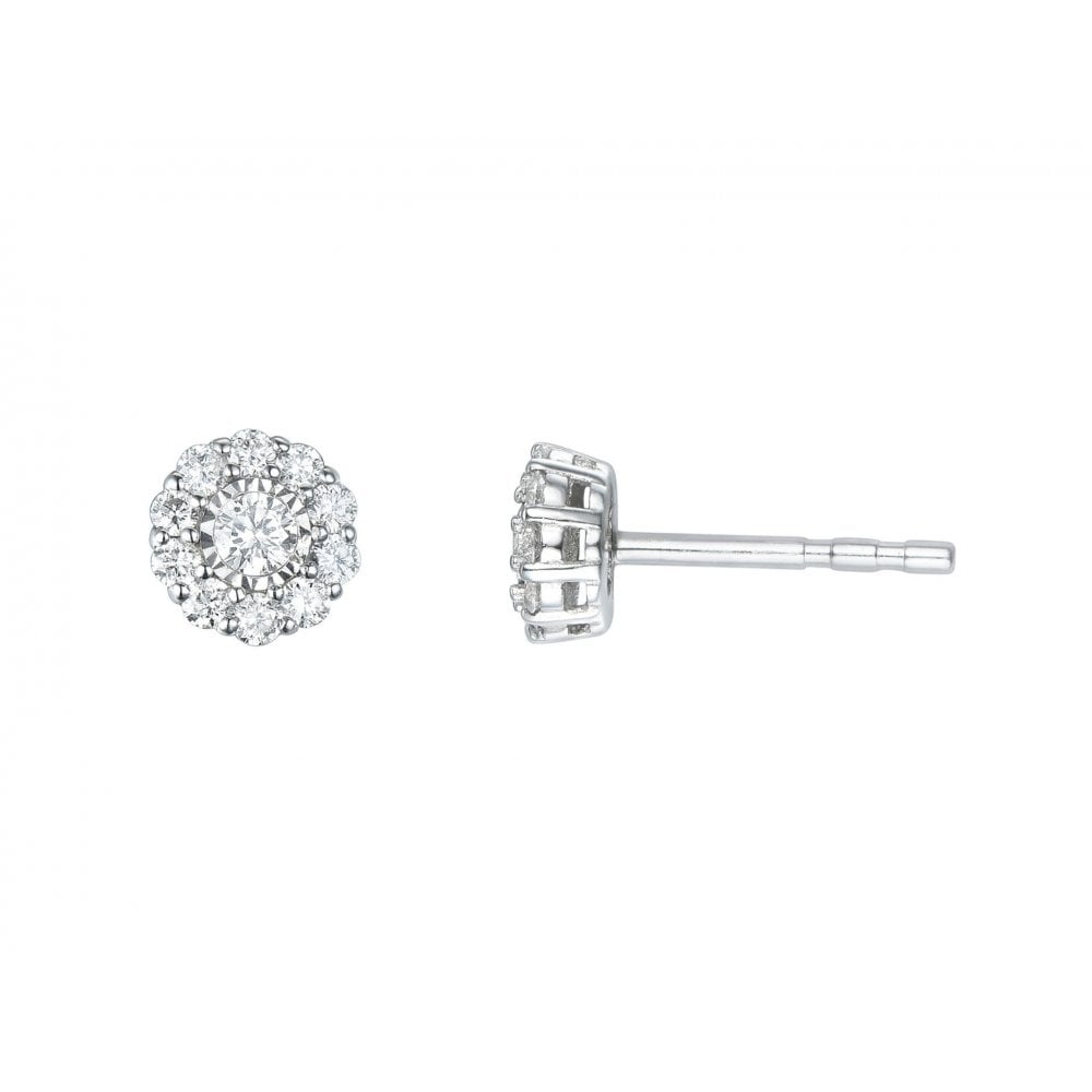 9ct White Gold Diamond 0.30ct Cluster Earrings