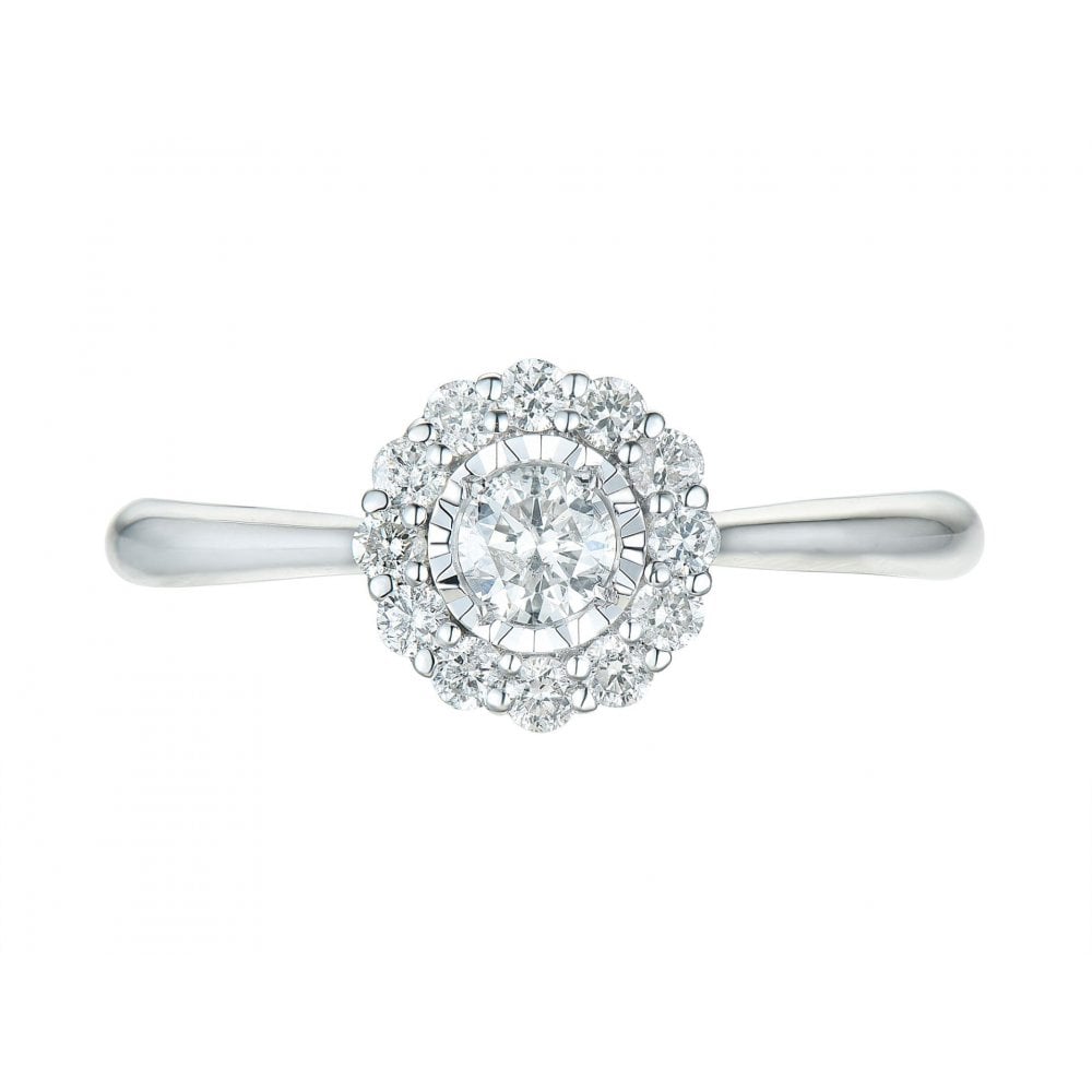 9ct White Gold Diamond 0.32ct Daisy Cluster Ring M