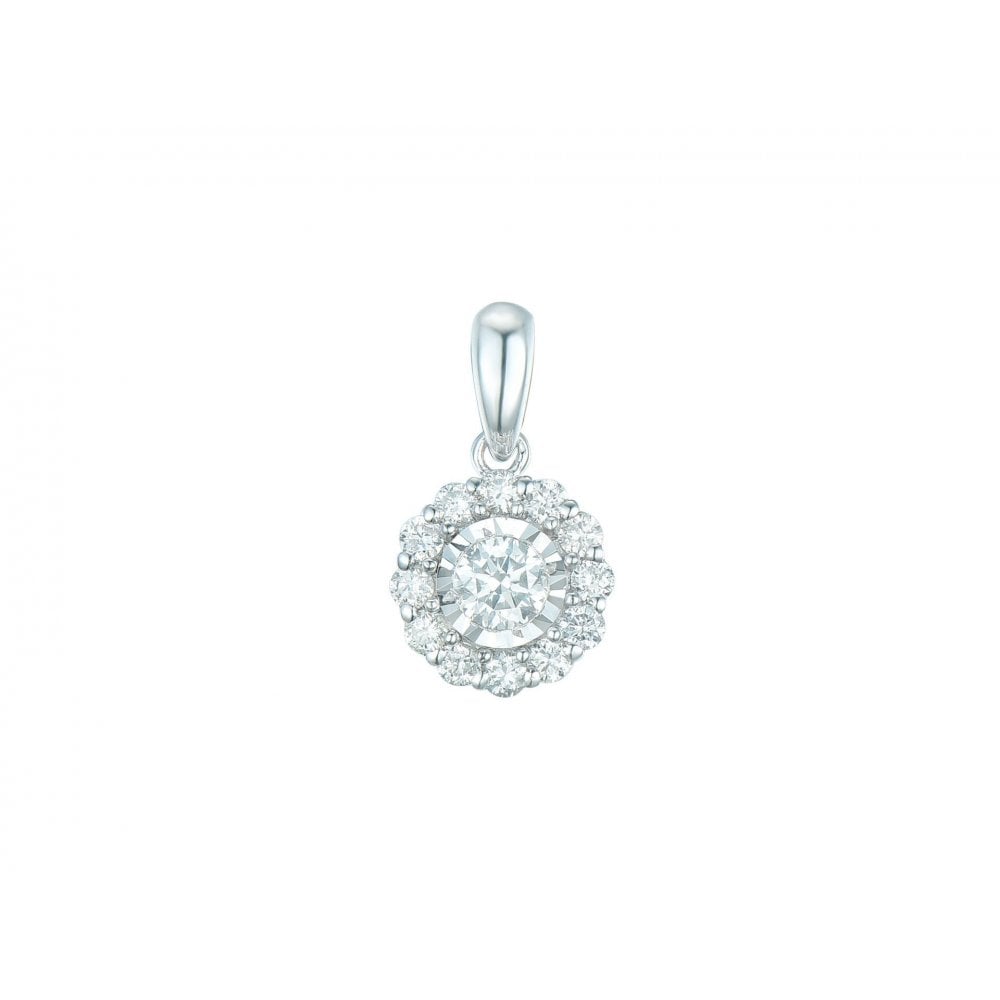 9ct White Gold Diamond 0.35ct Cluster Pendant