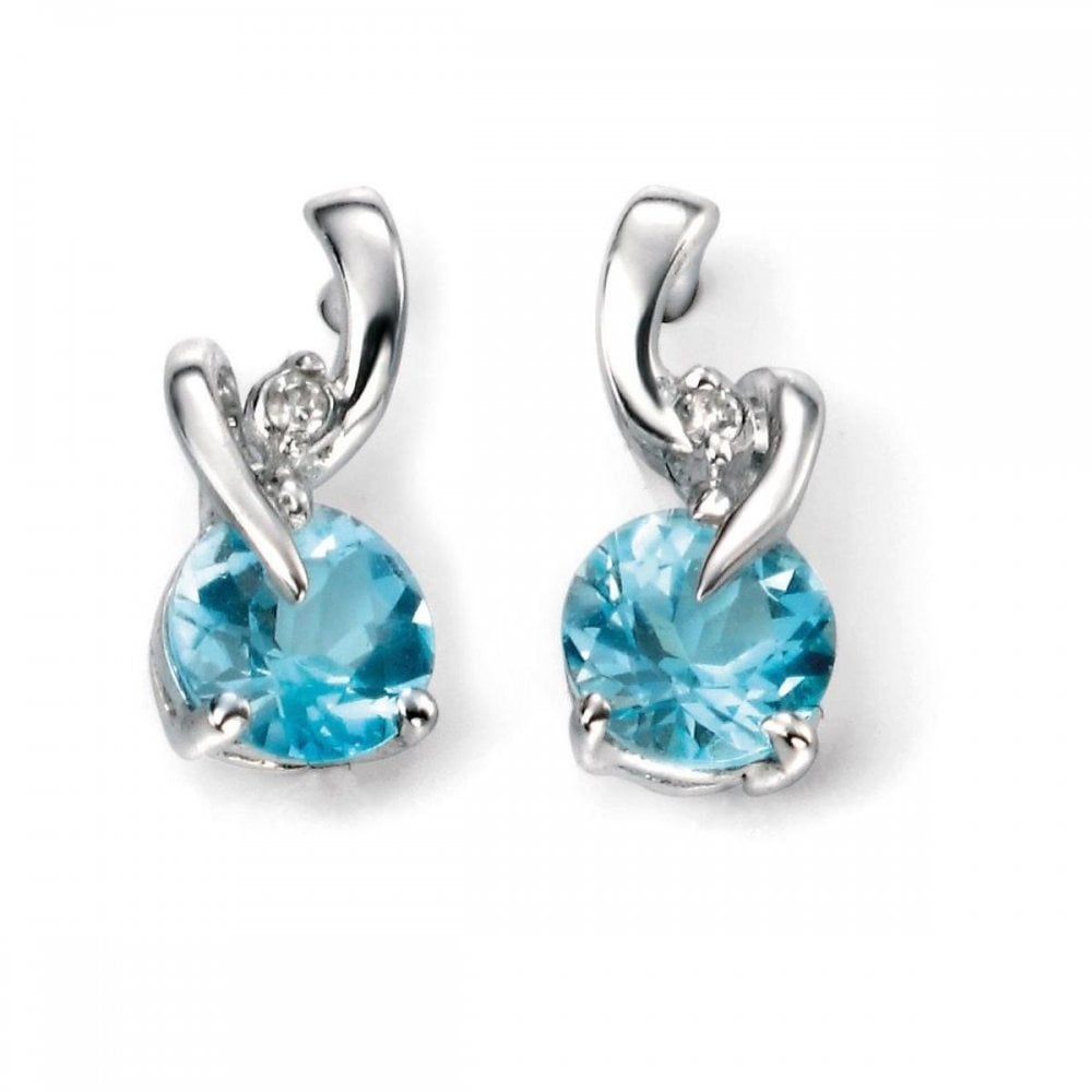 9ct White Gold Diamond and Blue Topaz Earrings