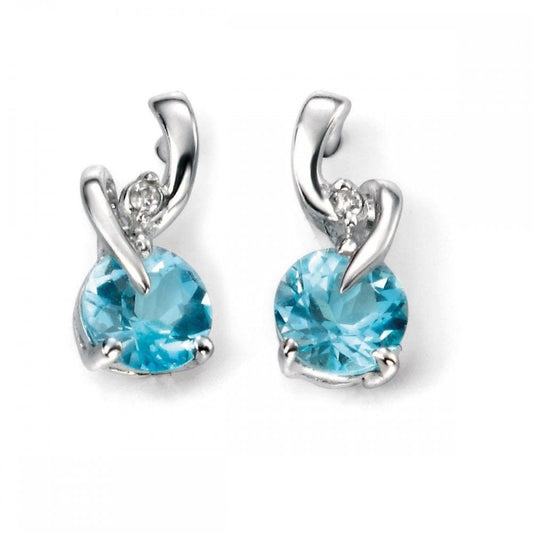 9ct White Gold Diamond and Blue Topaz Earrings