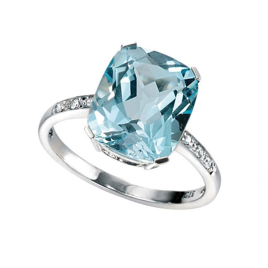 9ct White Gold Diamond & Blue Topaz Ring